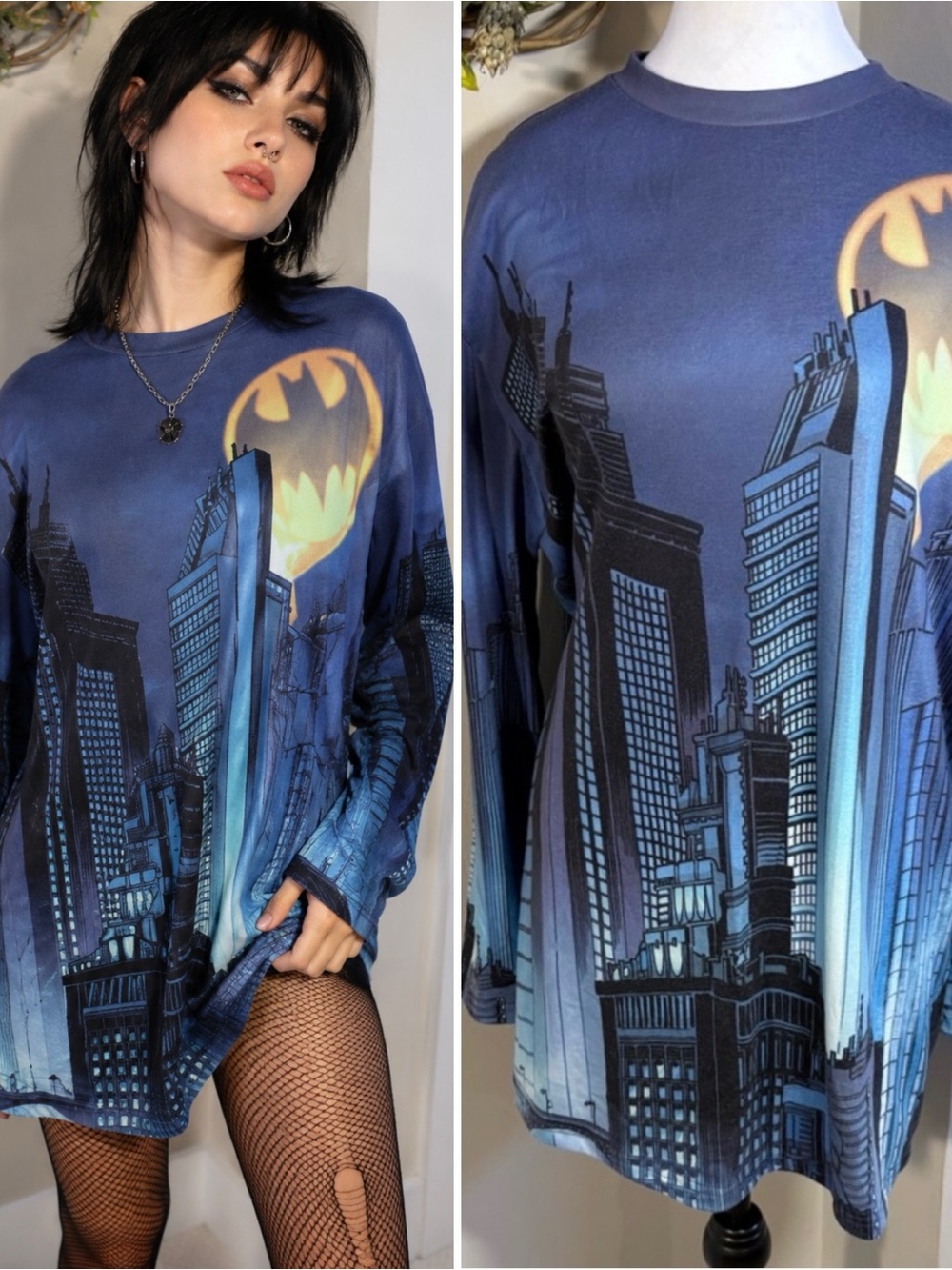 DOLLS KILL x DC Batman Symbol Gotham City Comic  Long Sleeve Shirt ~Small💛